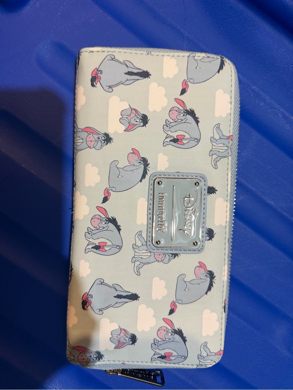 Loungefly Disney Eeyore Pale Blue Zip Around Wallet with Cloud Print
